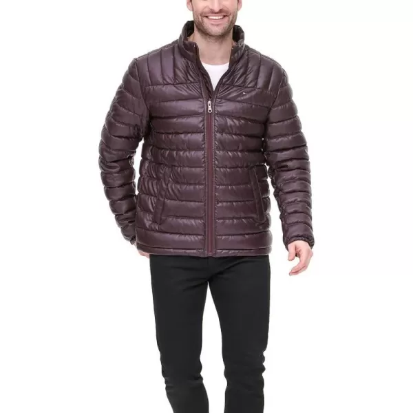 Tommy Hilfiger Mens Water Resistant Ultra Loft Down Alternative Puffer JacketBurgundy Faux Leather