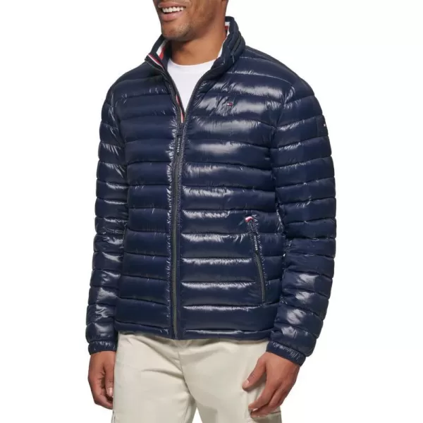 Tommy Hilfiger Mens Water Resistant Ultra Loft Down Alternative Puffer JacketMidnight Wet Look