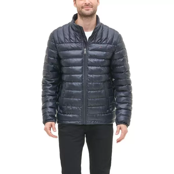 Tommy Hilfiger Mens Water Resistant Ultra Loft Down Alternative Puffer JacketNavy Faux Leather