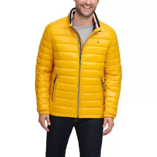 Tommy Hilfiger Mens Water Resistant Ultra Loft Down Alternative Puffer JacketYellow Gold Wet Look