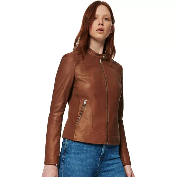 Andrew Marc Womens Glenbrook Feather Leather JacketWhiskey