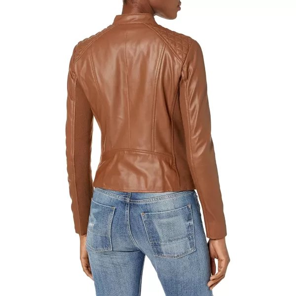 Andrew Marc Womens Glenbrook Feather Leather JacketWhiskey