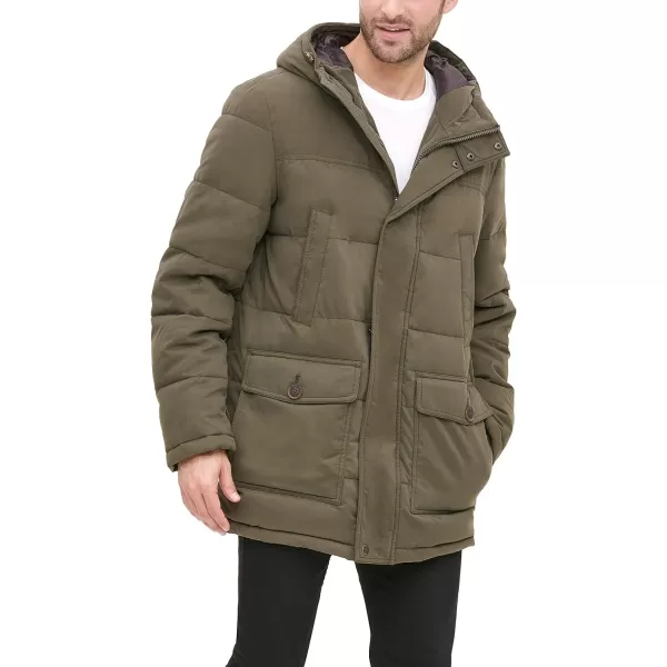 Dockers Mens Microtwill Long Hooded ParkaOlive