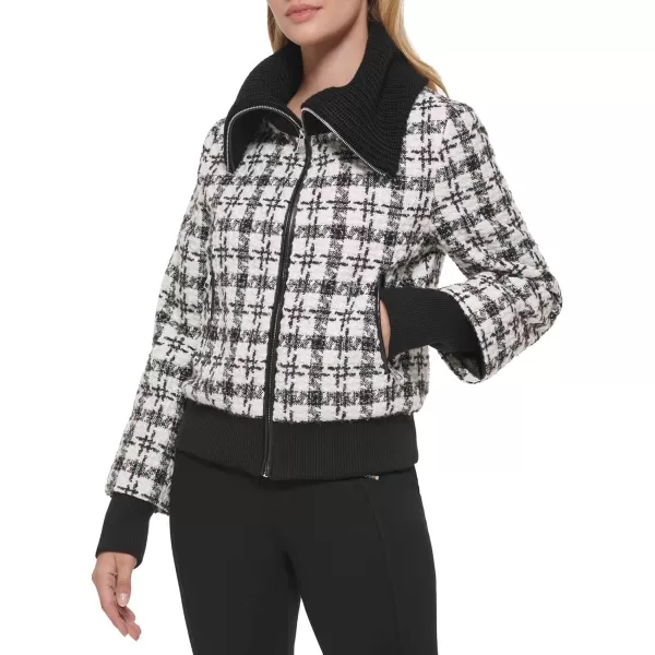 Karl Lagerfeld Paris Womens Knit Collar Bomber JacketWhiteBlack