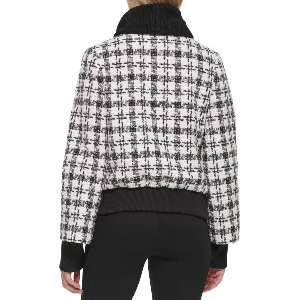 Karl Lagerfeld Paris Womens Knit Collar Bomber JacketWhiteBlack