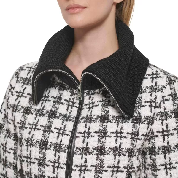 Karl Lagerfeld Paris Womens Knit Collar Bomber JacketWhiteBlack