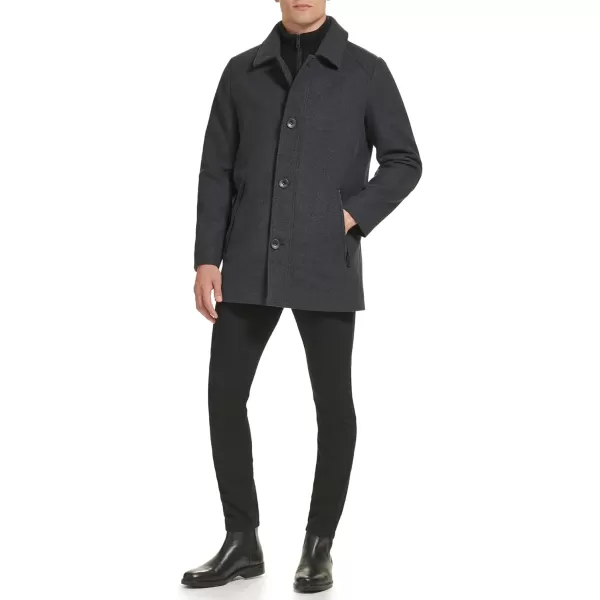 Kenneth Cole Mens Wool Single BreastFront Inner Quilted Wing Collar Coat Charcoal SmallKenneth Cole Mens Wool Single BreastFront Inner Quilted Wing Collar Coat Charcoal Small