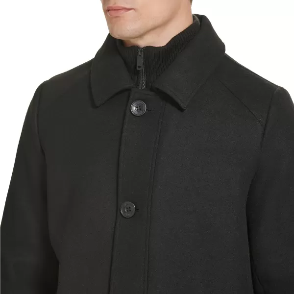 Kenneth Cole Mens Wool Single BreastFront Inner Quilted Wing Collar CoatBlack