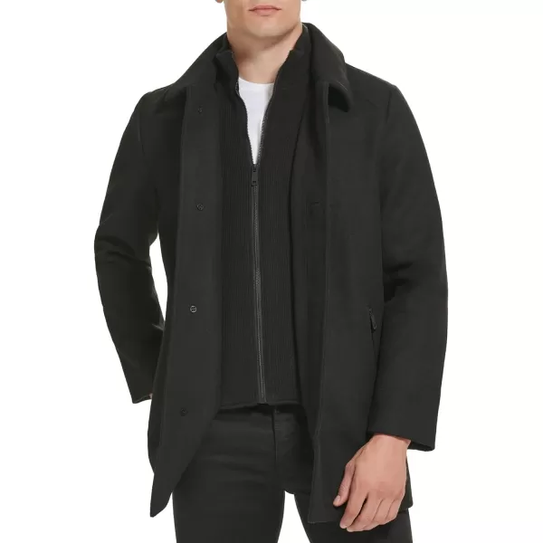 Kenneth Cole Mens Wool Single BreastFront Inner Quilted Wing Collar CoatBlack