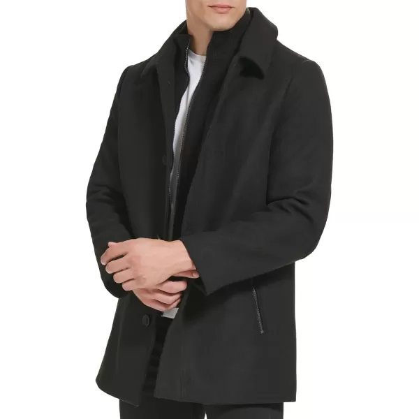 Kenneth Cole Mens Wool Single BreastFront Inner Quilted Wing Collar CoatBlack