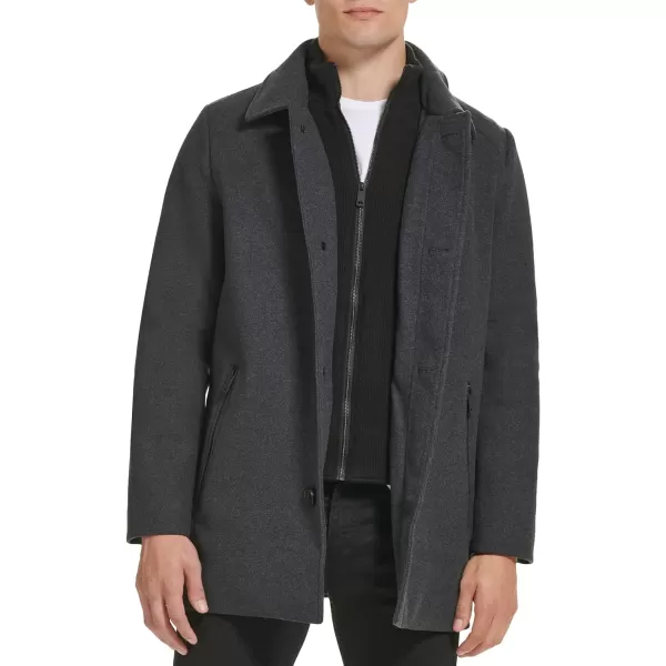 Kenneth Cole Mens Wool Single BreastFront Inner Quilted Wing Collar CoatCharcoal