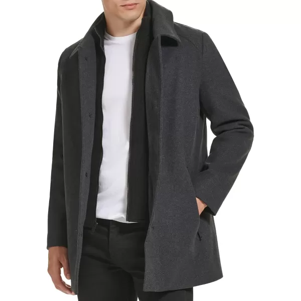 Kenneth Cole Mens Wool Single BreastFront Inner Quilted Wing Collar CoatCharcoal