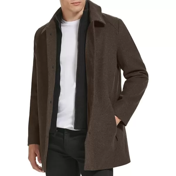 Kenneth Cole Mens Wool Single BreastFront Inner Quilted Wing Collar CoatMed Brown