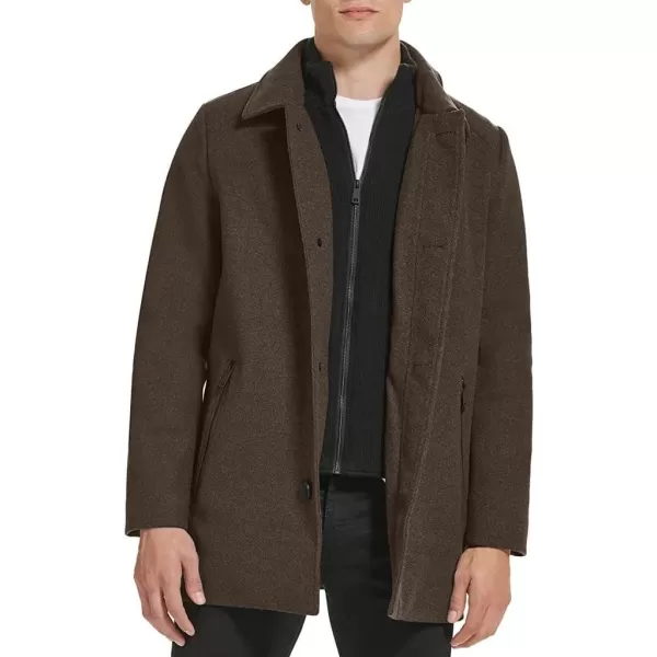 Kenneth Cole Mens Wool Single BreastFront Inner Quilted Wing Collar CoatMed Brown