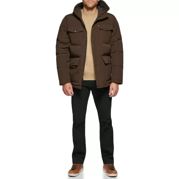 Levis Mens Arctic Cloth Quilted Performance ParkaDark Brown