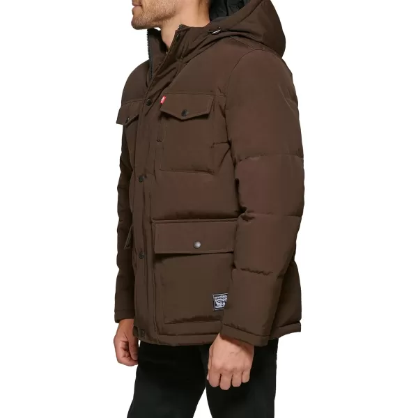 Levis Mens Arctic Cloth Quilted Performance ParkaDark Brown