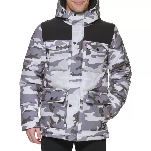 Levis Mens Arctic Cloth Quilted Performance ParkaWht Camo Combo