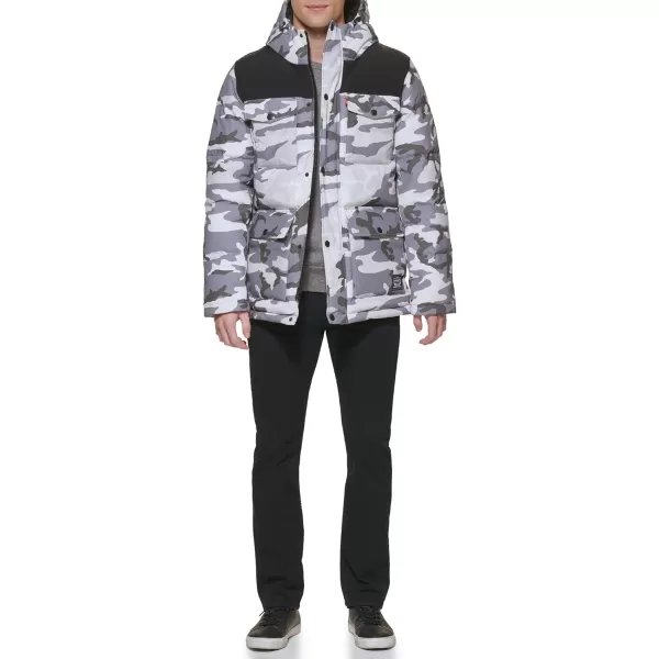 Levis Mens Arctic Cloth Quilted Performance ParkaWht Camo Combo