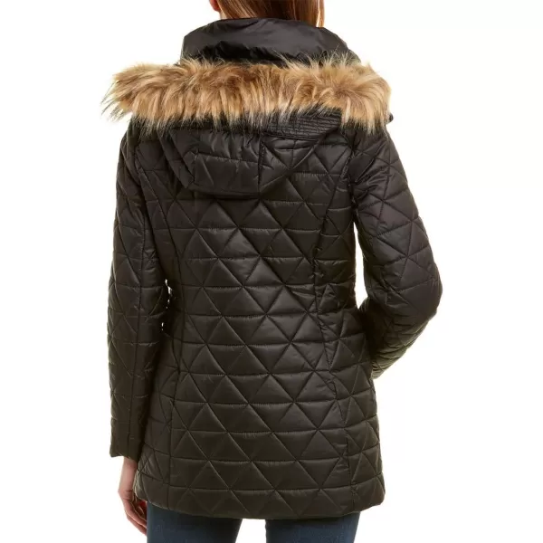 Marc New York by Andrew Marc womens Chevron Quilted Down Jacket with Removable Faux Fur HoodBlack  Removable Hood