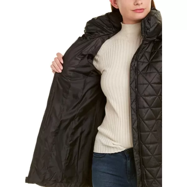 Marc New York by Andrew Marc womens Chevron Quilted Down Jacket with Removable Faux Fur HoodBlack  Removable Hood