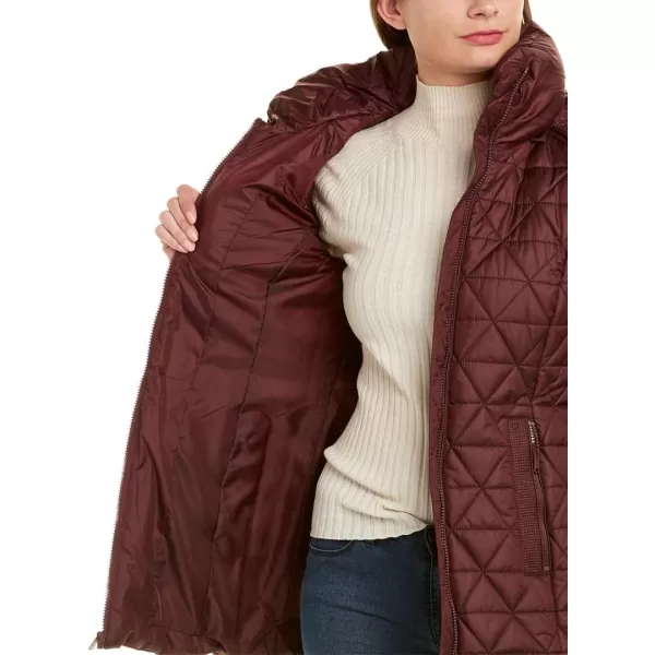 Marc New York by Andrew Marc womens Chevron Quilted Down Jacket with Removable Faux Fur HoodBurgundy  Removeable Hood