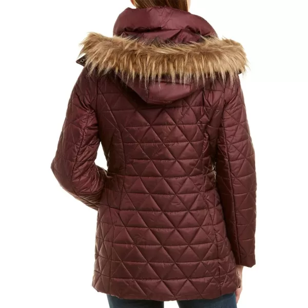 Marc New York by Andrew Marc womens Chevron Quilted Down Jacket with Removable Faux Fur HoodBurgundy  Removeable Hood