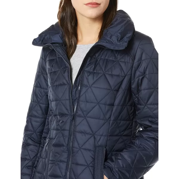 Marc New York by Andrew Marc womens Chevron Quilted Down Jacket with Removable Faux Fur HoodNavy  Removable Hood