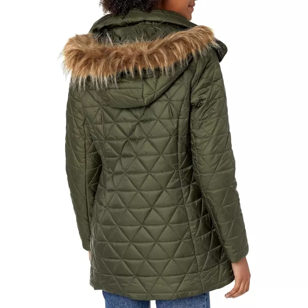 Marc New York by Andrew Marc womens Chevron Quilted Down Jacket with Removable Faux Fur HoodOlive