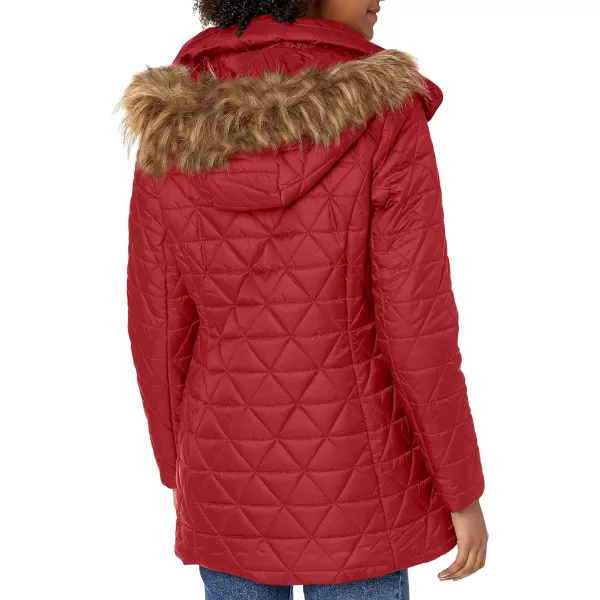 Marc New York by Andrew Marc womens Chevron Quilted Down Jacket with Removable Faux Fur HoodRed  Removable Hood