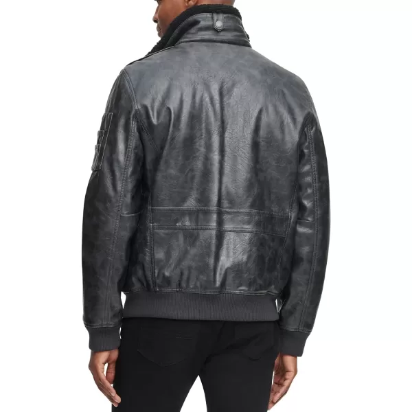 Tommy Hilfiger Mens Faux Leather Bomber JacketBlackPatches