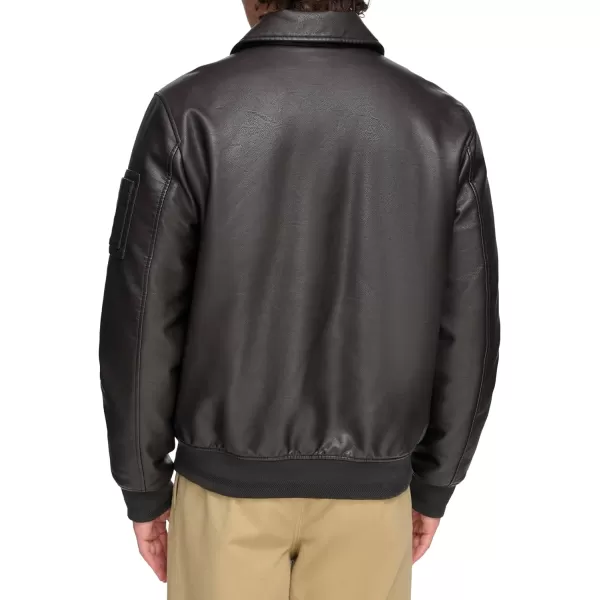 Tommy Hilfiger Mens Faux Leather Bomber JacketDark Brown Laydown Collar