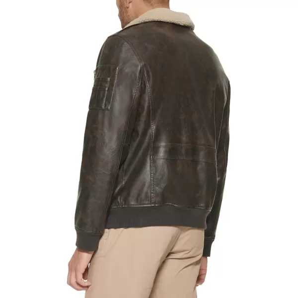 Tommy Hilfiger Mens Faux Leather Bomber JacketMedium BrownPatches