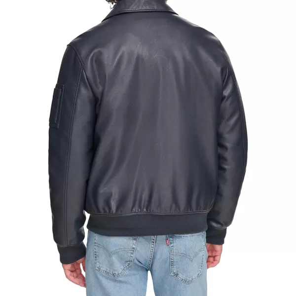 Tommy Hilfiger Mens Faux Leather Bomber JacketNavy Laydown Collar