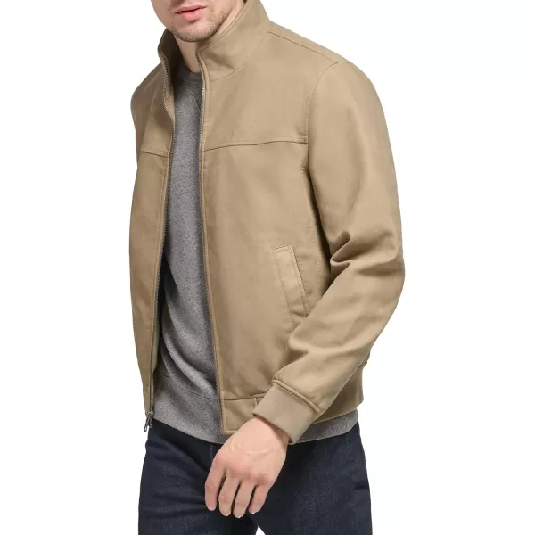 Tommy Hilfiger Mens Faux Leather Bomber JacketSand