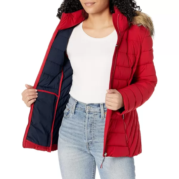 Tommy Hilfiger Womens Short Puffer JacketDeep Crimson