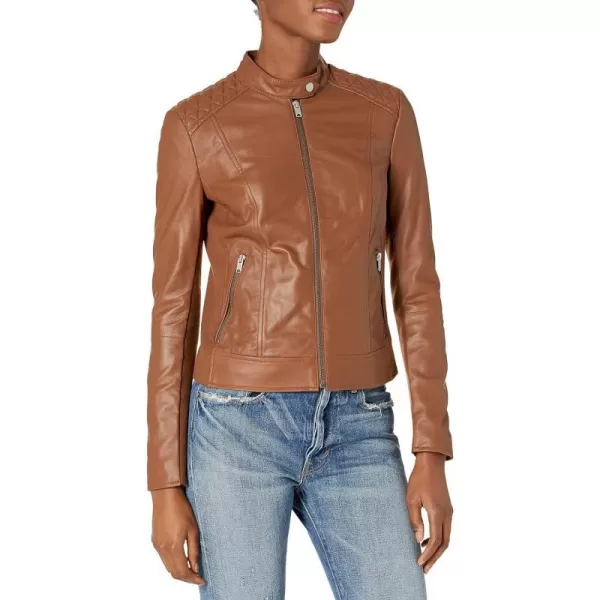 Andrew Marc Womens Glenbrook Feather Leather JacketWhiskey