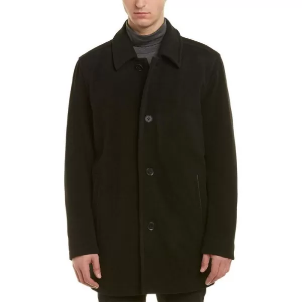 Cole Haan Mens Button Up Wool Plush Car CoatBlack