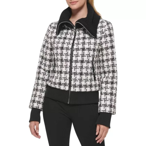 Karl Lagerfeld Paris Womens Knit Collar Bomber JacketWhiteBlack