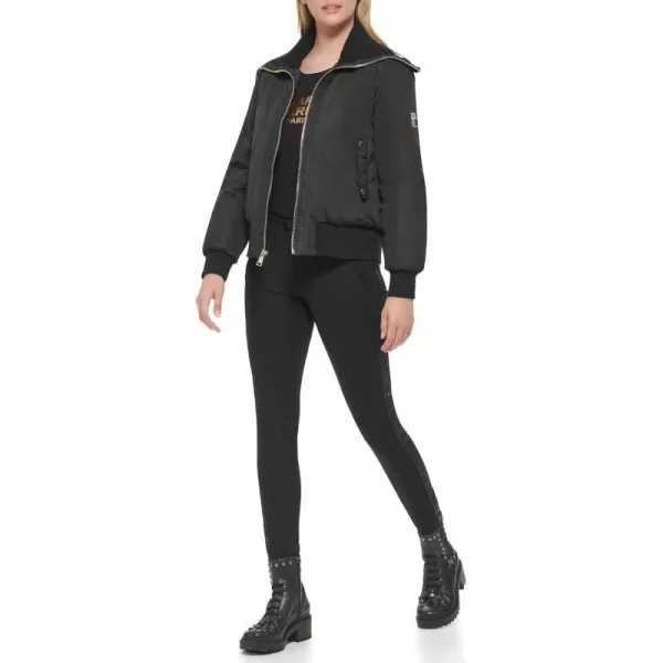 Karl Lagerfeld Paris Womens Knit Collar Bomber Style JacketBlack