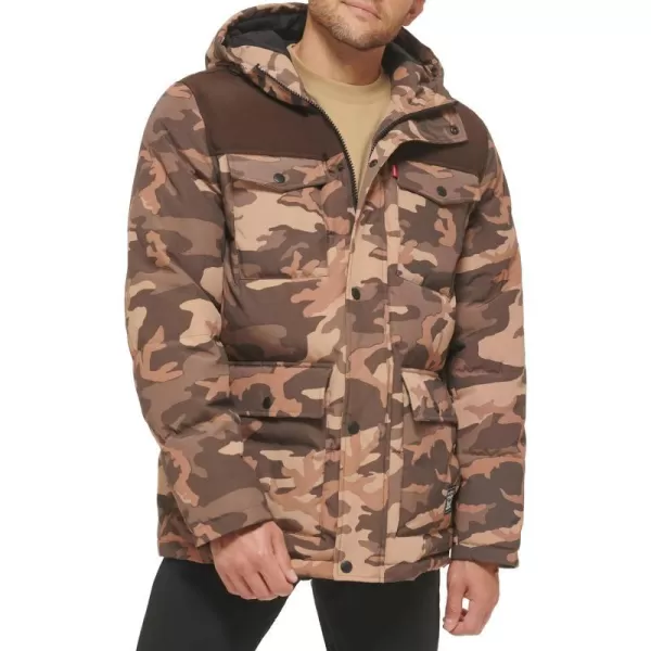 Levis Mens Arctic Cloth Quilted Performance ParkaClr Camo Khk