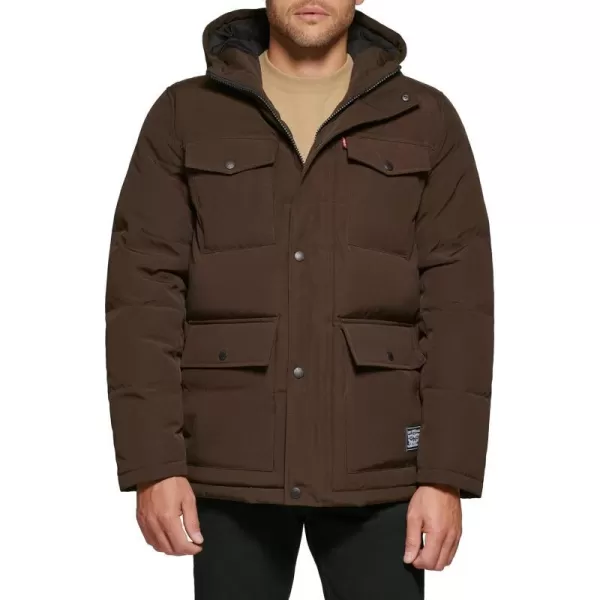 Levis Mens Arctic Cloth Quilted Performance ParkaDark Brown