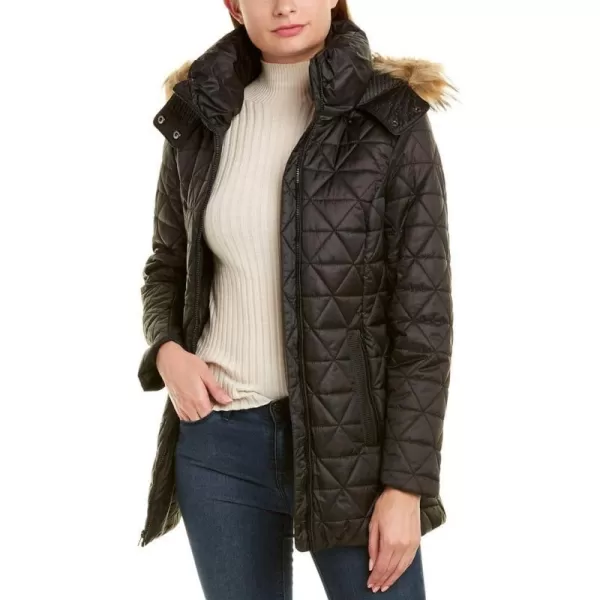 Marc New York by Andrew Marc womens Chevron Quilted Down Jacket with Removable Faux Fur HoodBlack  Removable Hood