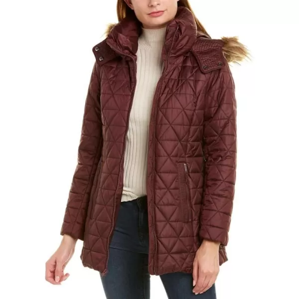 Marc New York by Andrew Marc womens Chevron Quilted Down Jacket with Removable Faux Fur HoodBurgundy  Removeable Hood