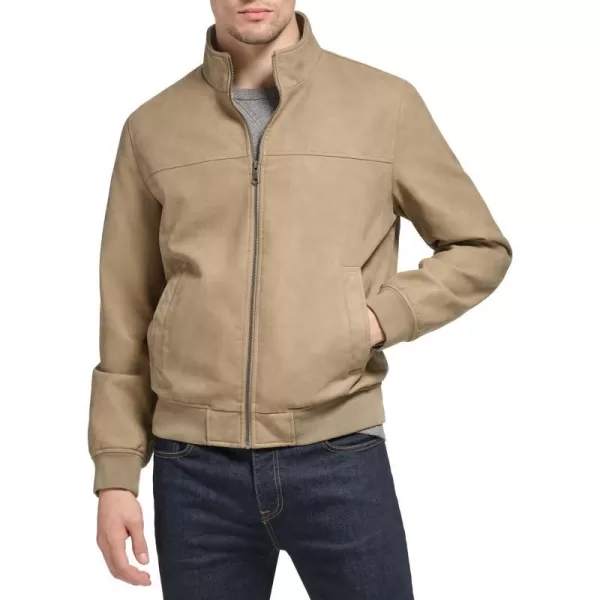 Tommy Hilfiger Mens Faux Leather Bomber JacketSand