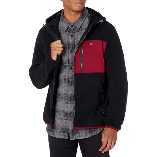 Tommy Hilfiger Mens Hooded Performance Fleece JacketNavyRed Mixed Media