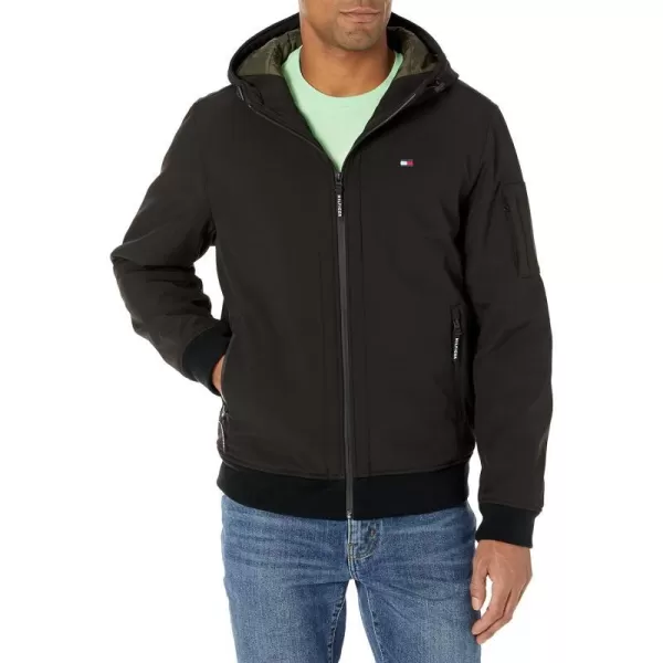 Tommy Hilfiger Mens Soft Shell Active Filled Bomber JacketBlack Quilted Lining