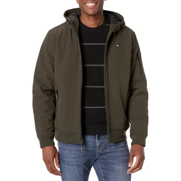 Tommy Hilfiger Mens Soft Shell Active Filled Bomber JacketOlive Quilted Lining