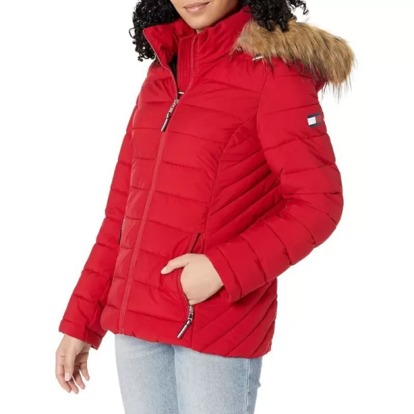 Tommy Hilfiger Womens Short Puffer JacketDeep Crimson