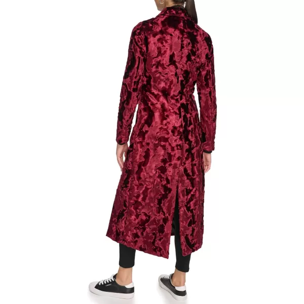 Calvin Klein Womens Velvet Long Walker JacketBurgundy