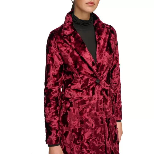 Calvin Klein Womens Velvet Long Walker JacketBurgundy